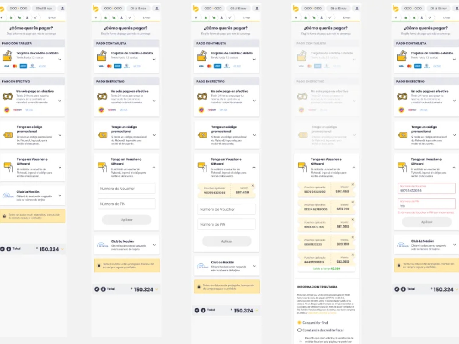 Cards de medios de pago alineadas al sistema de diseño